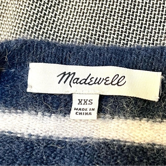 MADEWELL Cozy Walker Open Cardigan Wool Alpaca Navy White Stripe Sweater XXS - Picture 6 of 9
